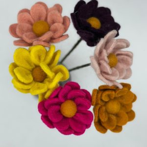 Handmade felt flower with layered petals.