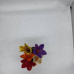 Handmade felt flower with layered petals.