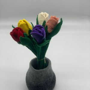 Handmade felt flower with layered petals.